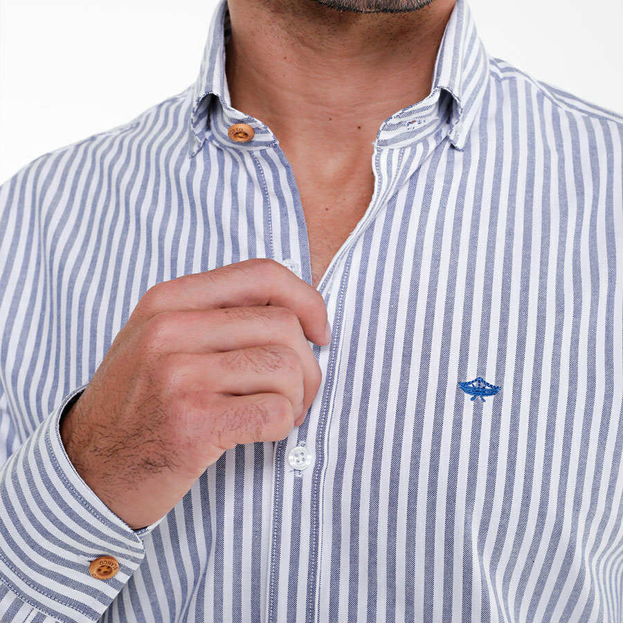 Camisa de Manga Larga A Rayas Azul Hombre