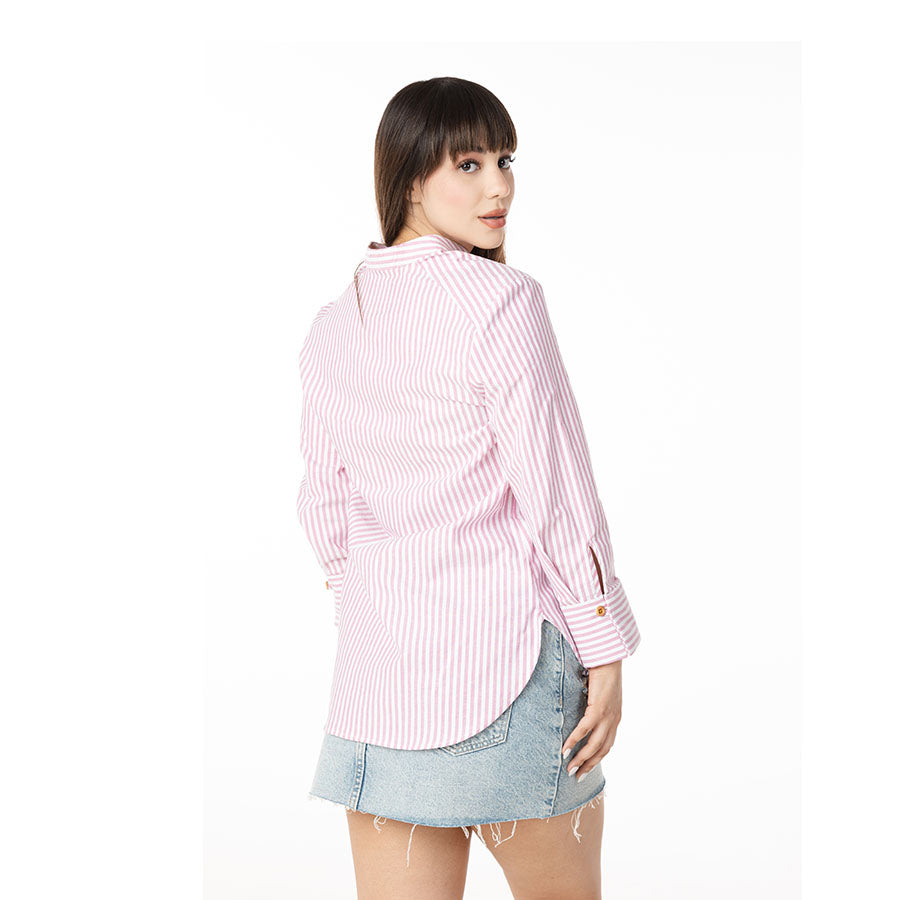 Camisa de Manga 3/4 A Rayas Rosas D-2577