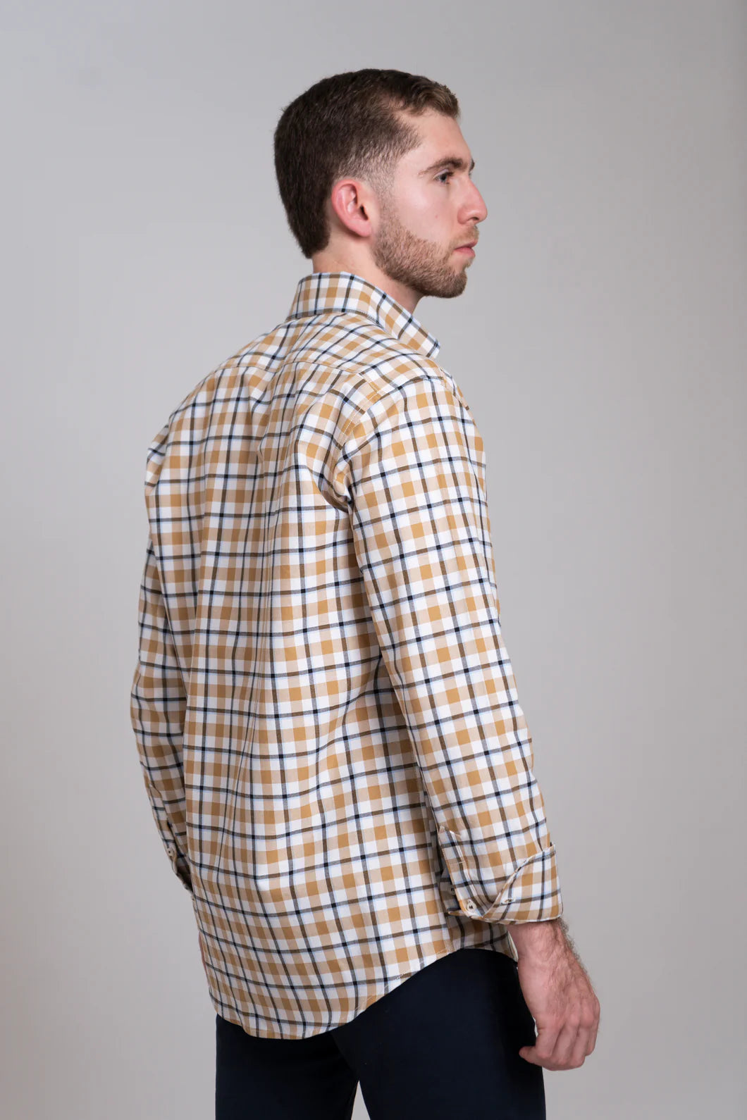 Camisa Oxford Cuadro Ambar con Negro