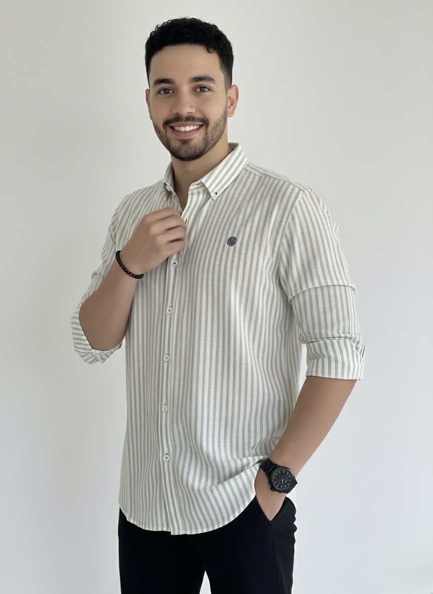Camisa De Manga Larga a Rayas Verdes MR-1233