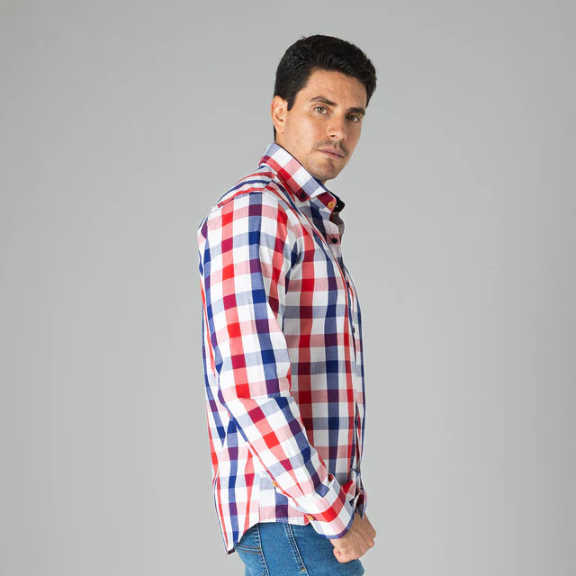 Camisa de Vestir Cuadros Manga Larga para Hombre