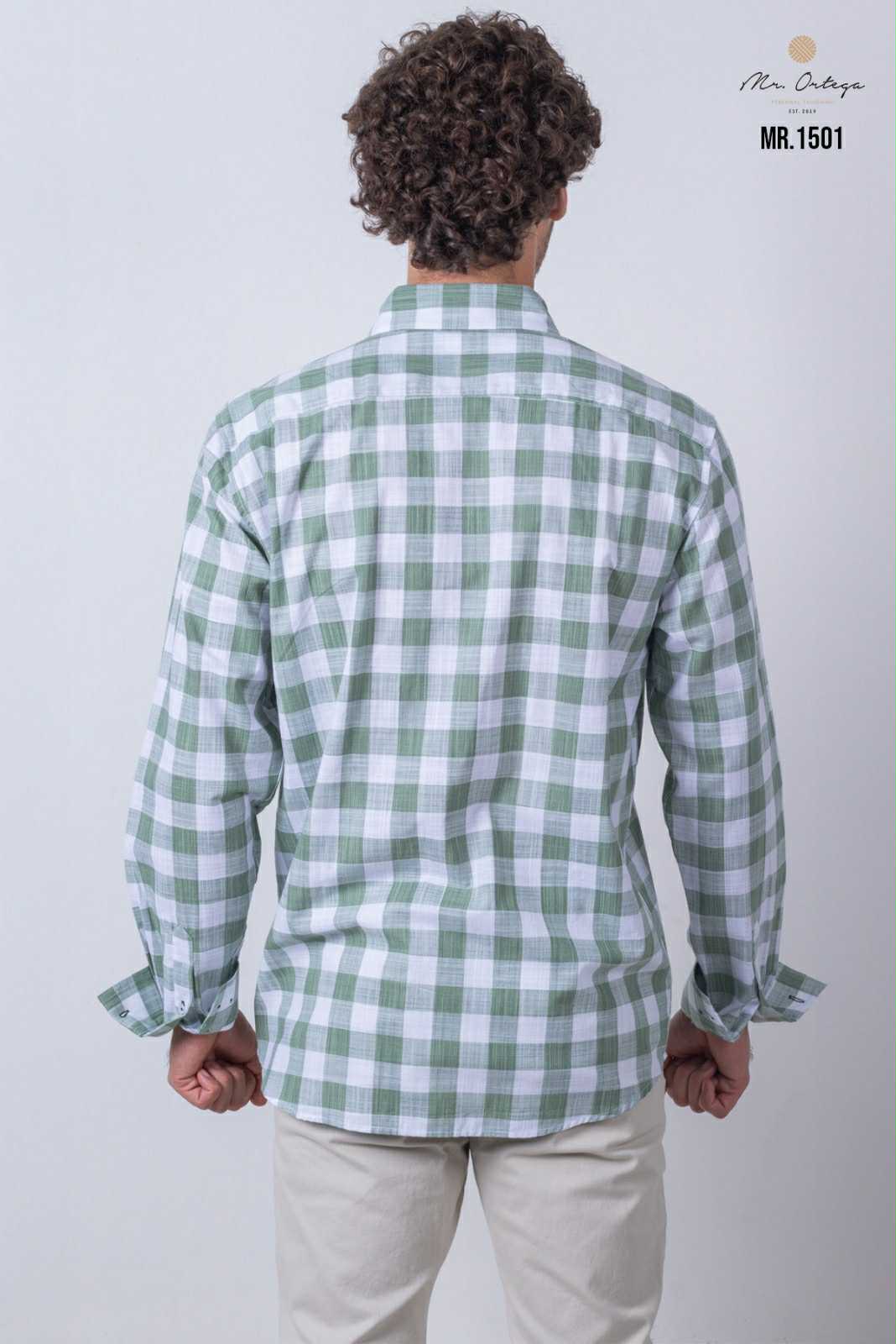 Camisa De Manga Larga A Cuadros Verdes MR-1501