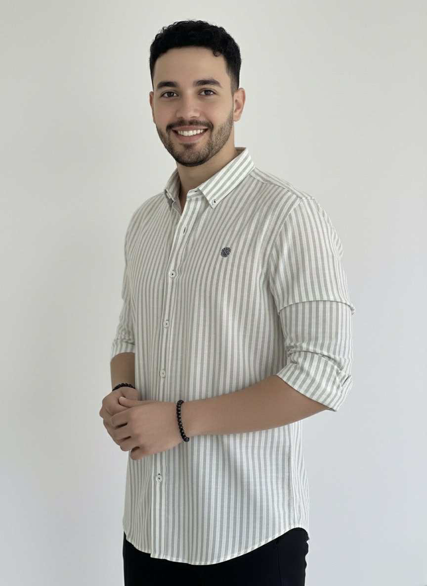 Camisa De Manga Larga a Rayas Verdes MR-1233