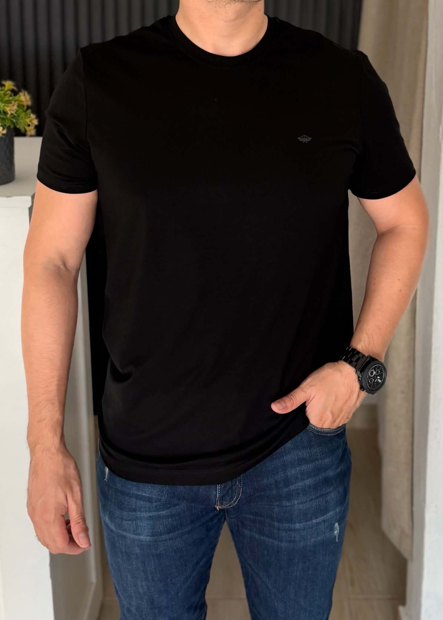 Playera Negro de Algodón con Spandex para Hombre | Ultra Suave y Elástica