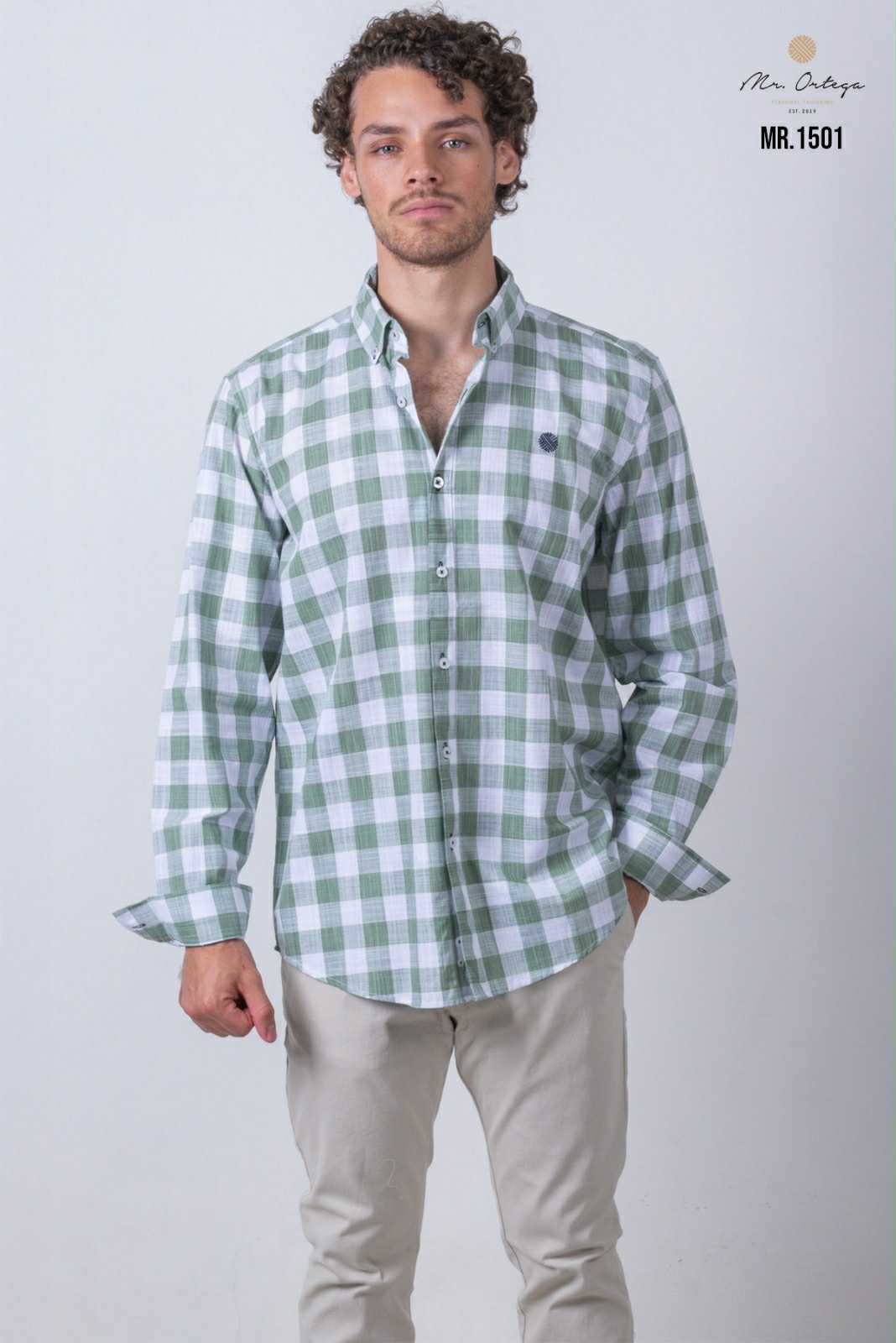 Camisa De Manga Larga A Cuadros Verdes MR-1501