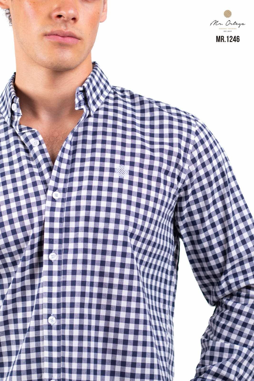 Camisa De Manga Larga A Cuadros Azules MR-1246