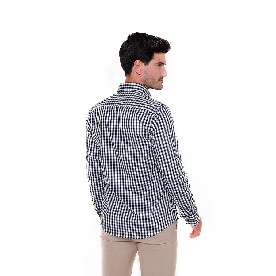 Camisa de Manga Larga A Cuadros Negros C-2604