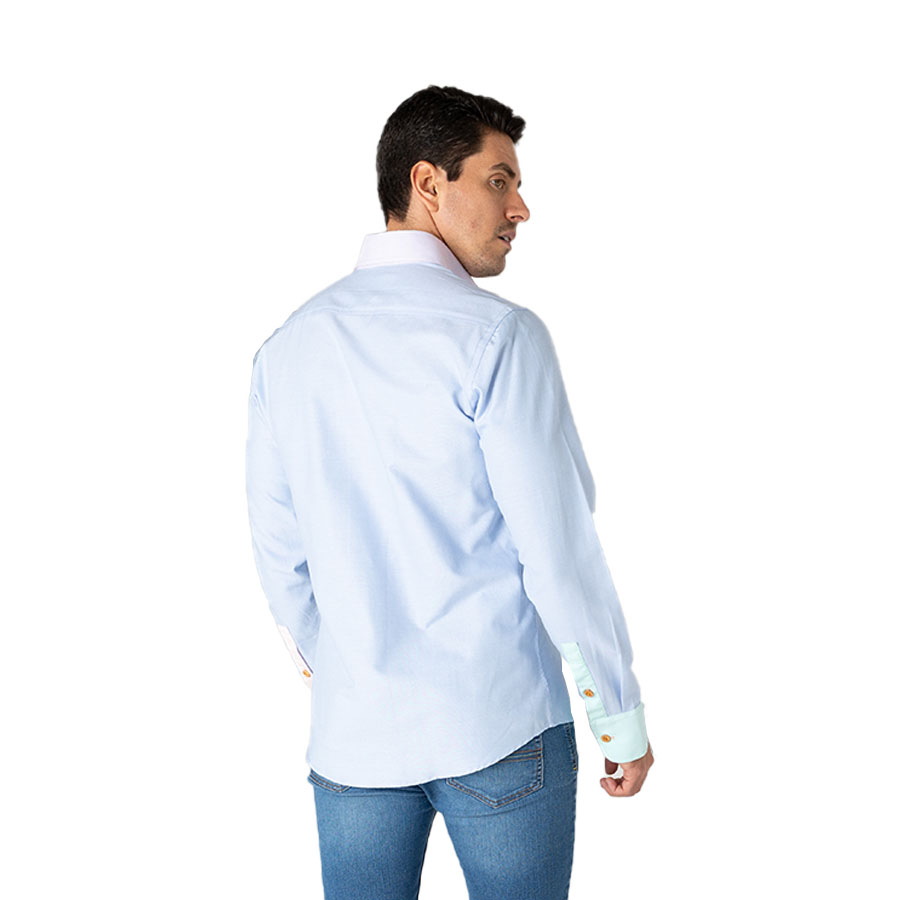 Camisa de Manga Larga Bloque de Colores en Mangas y Cuello Hombre