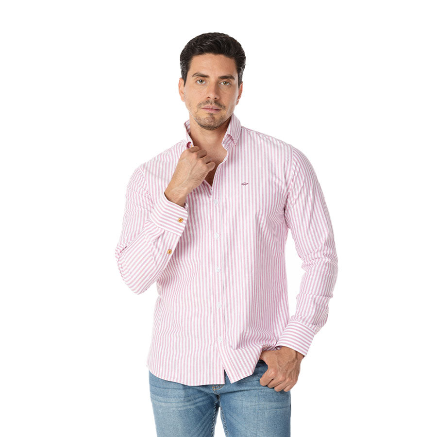 Camisa de Manga Larga A Rayas Rosas C-2577