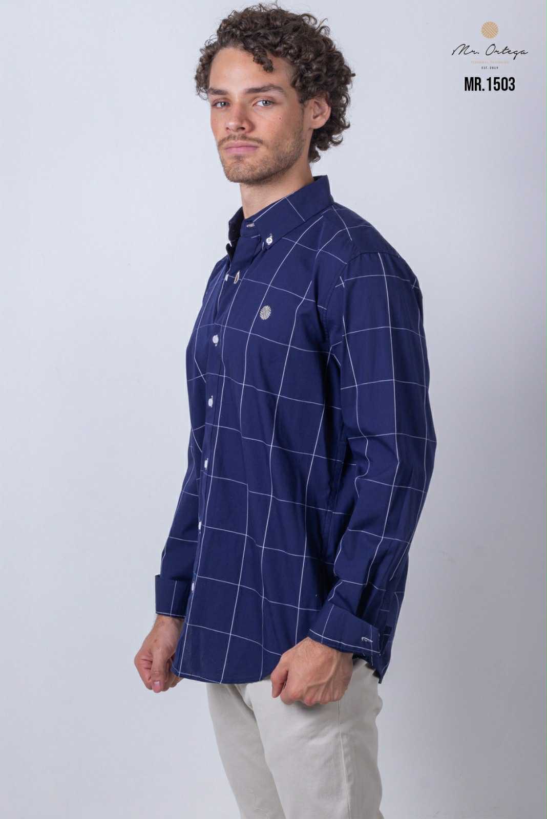 Camisa De Manga Larga A Cuadros Azules MR-1503