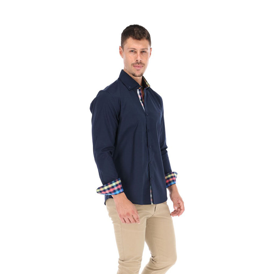 Camisa de Manga Larga Azul Marino E-2046