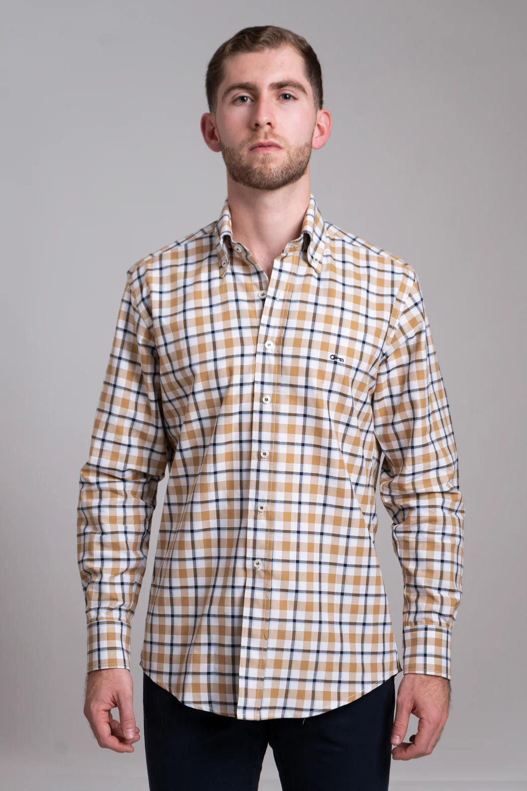 Camisa Oxford Cuadro Ambar con Negro