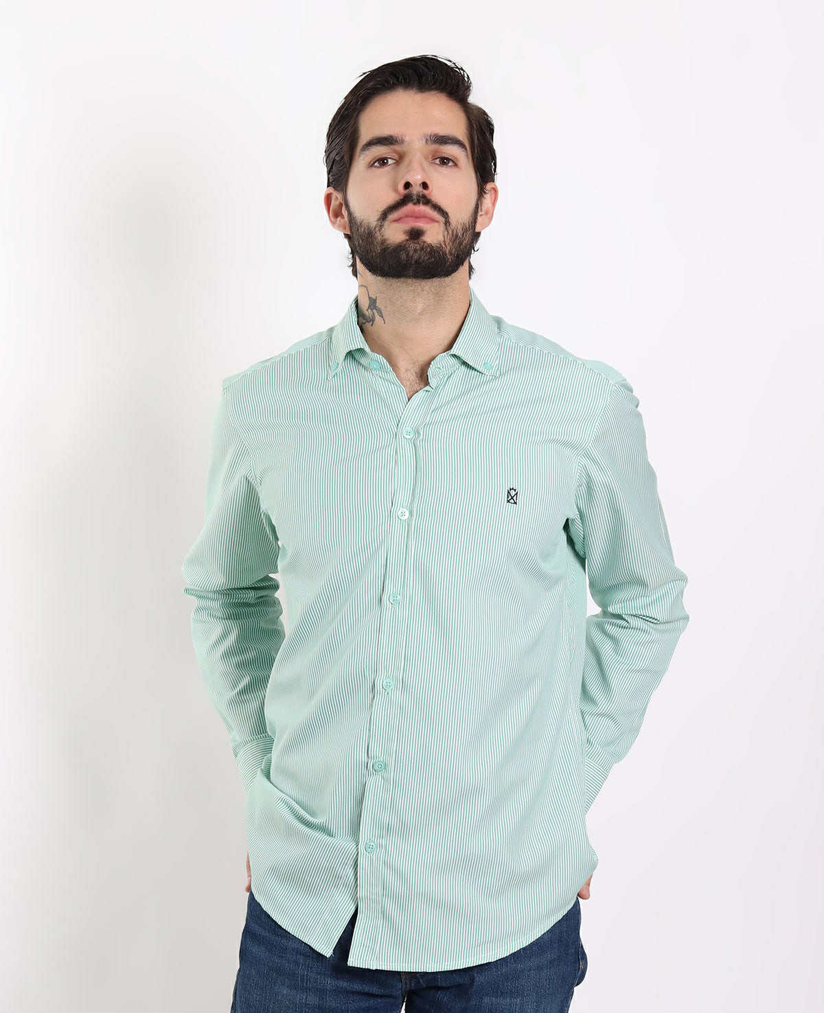 Camisa Rayas Verdes Hombre