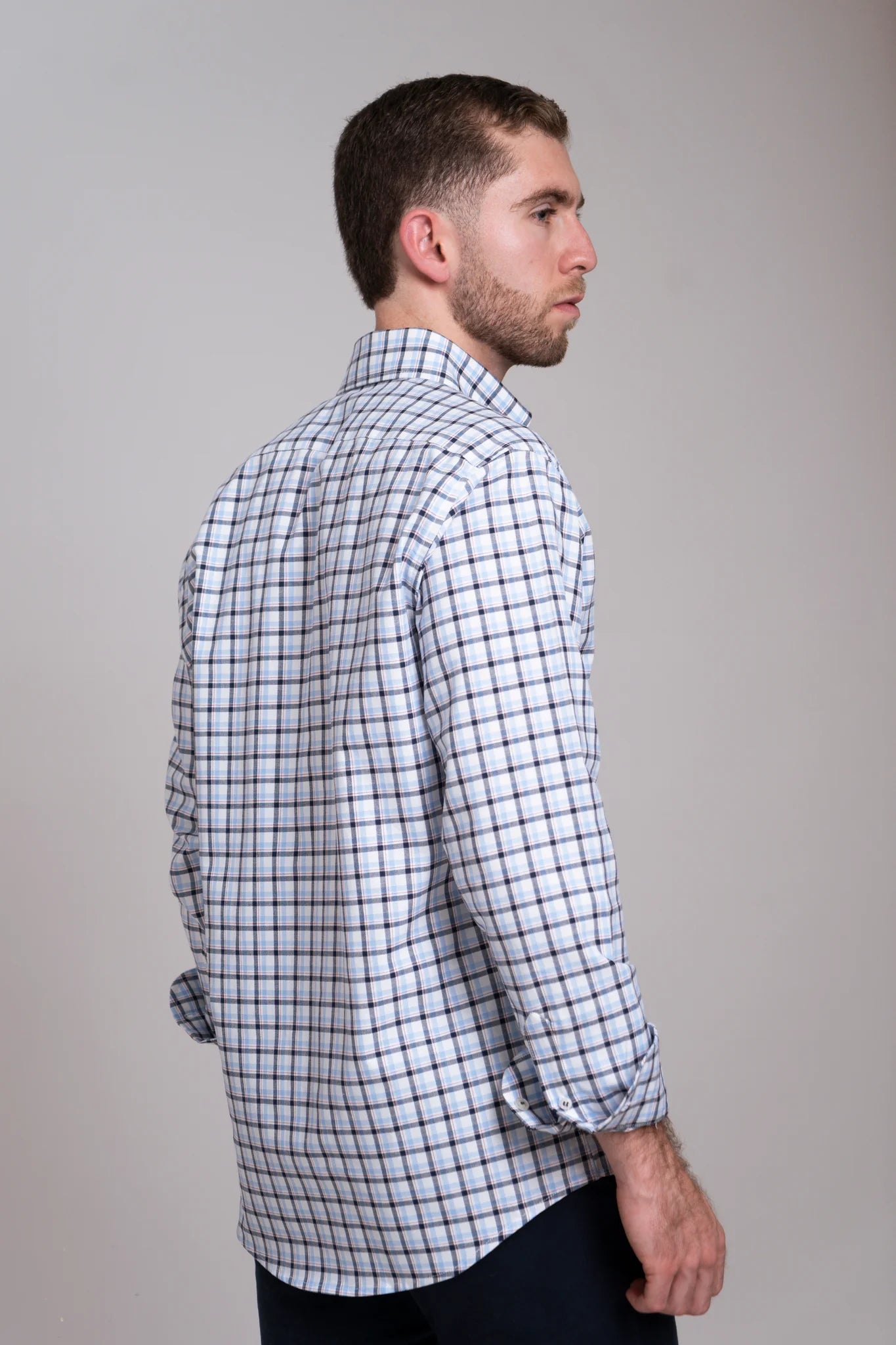 Camisa Oxford Cuadro Azul Cielo Manga Larga
