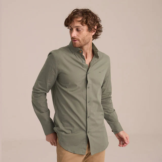 Camisa de Manga Larga Verde Militar Hombre