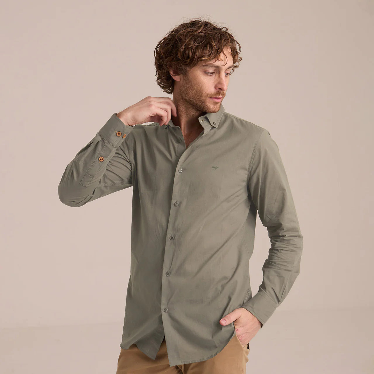 Camisa de Manga Larga Verde Militar Hombre