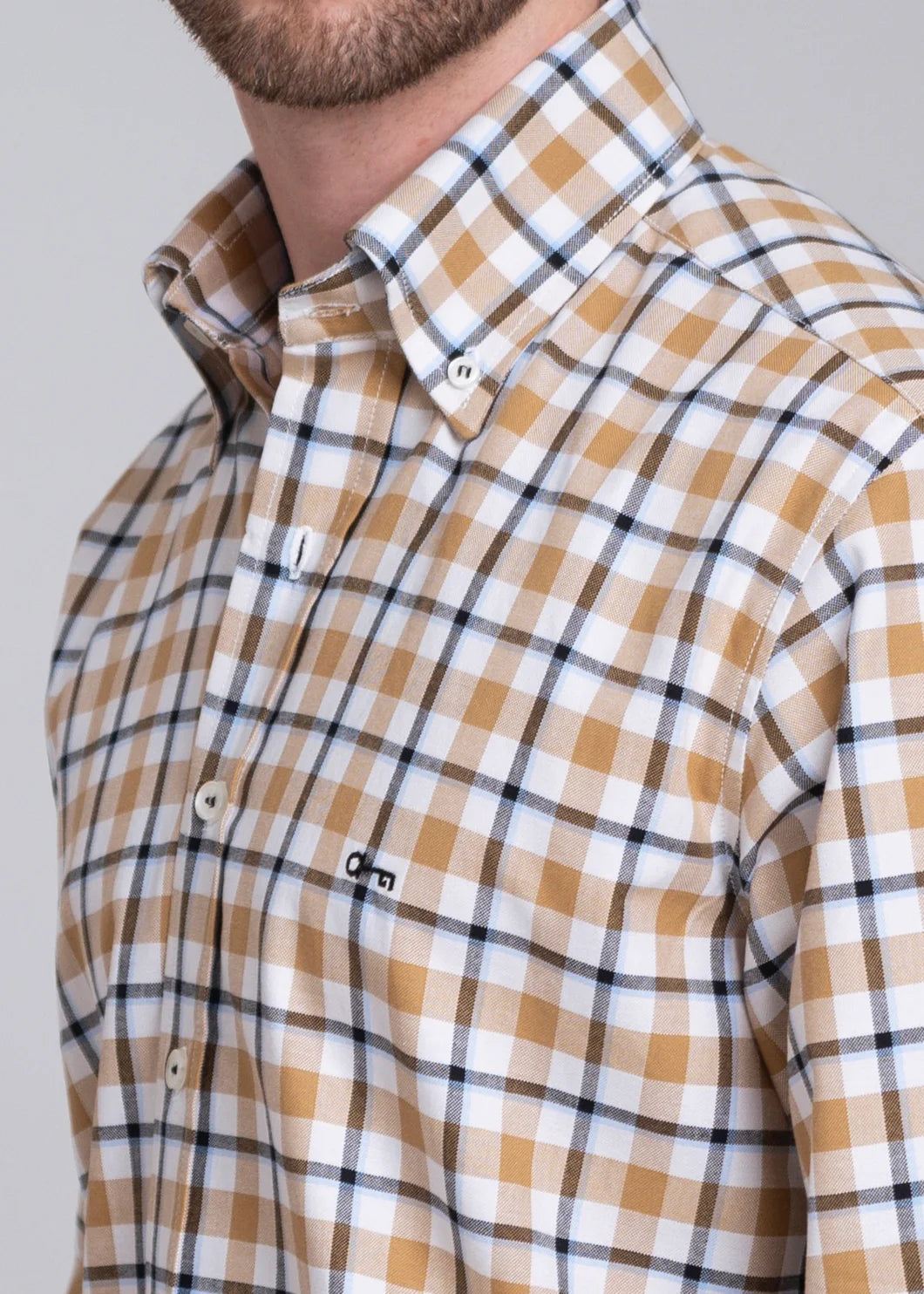 Camisa Oxford Cuadro Ambar con Negro