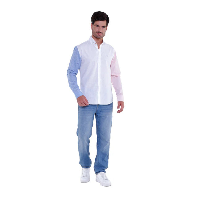Camisa de Manga Larga Bloque de Colores Hombre