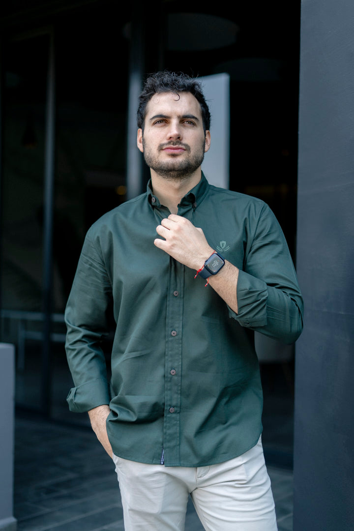 Camisa De Manga Larga Oxford Verde Militar FOR2627