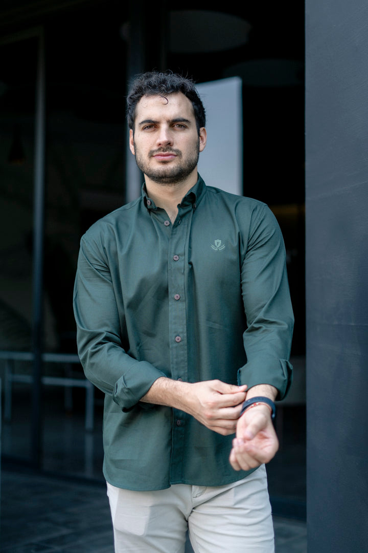 Camisa De Manga Larga Oxford Verde Militar FOR2627