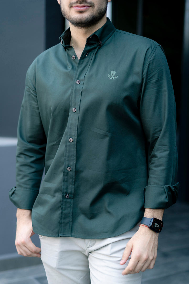 Camisa De Manga Larga Oxford Verde Militar FOR2627