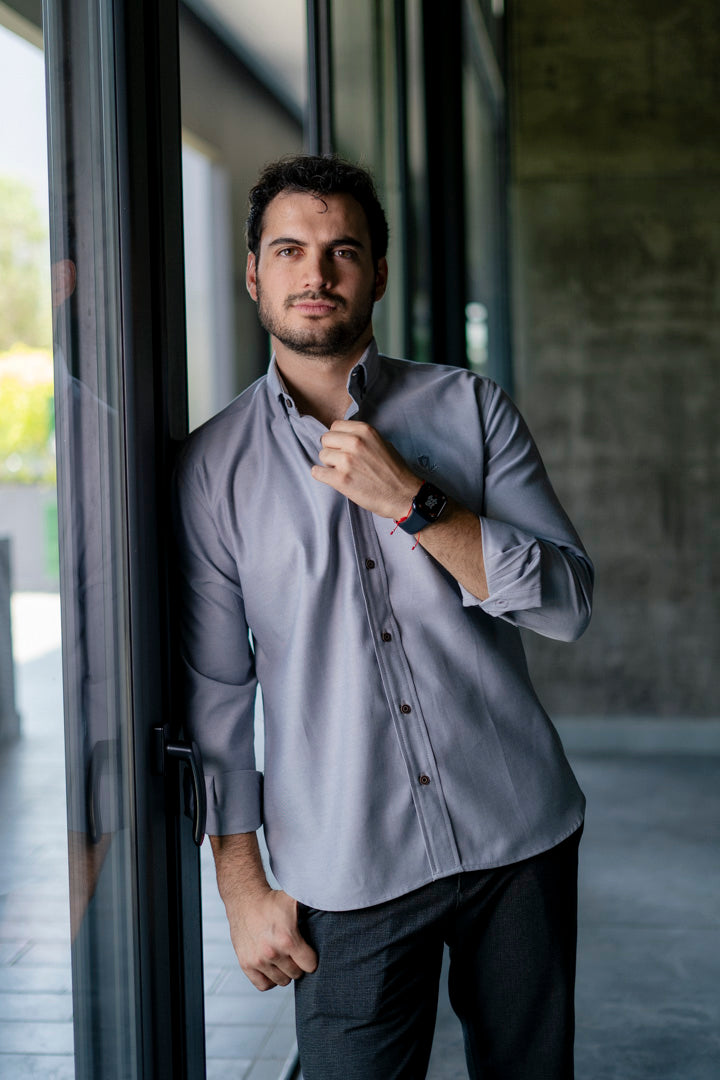 Camisa de Manga Larga Gris Oxford FOR2985