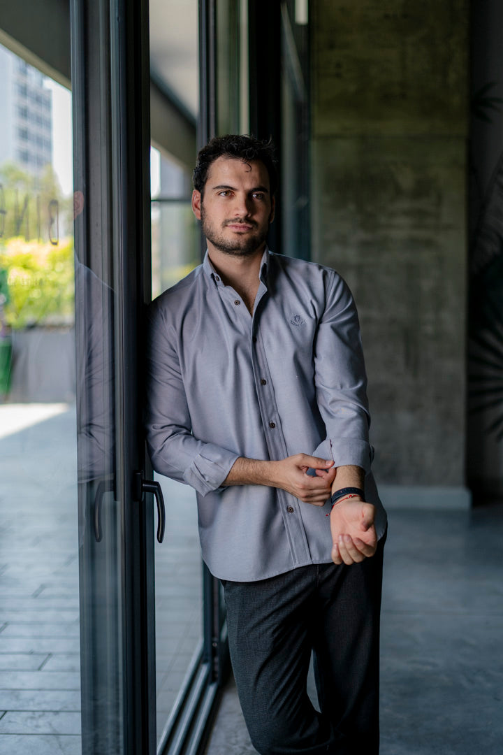 Camisa de Manga Larga Gris Oxford FOR2985
