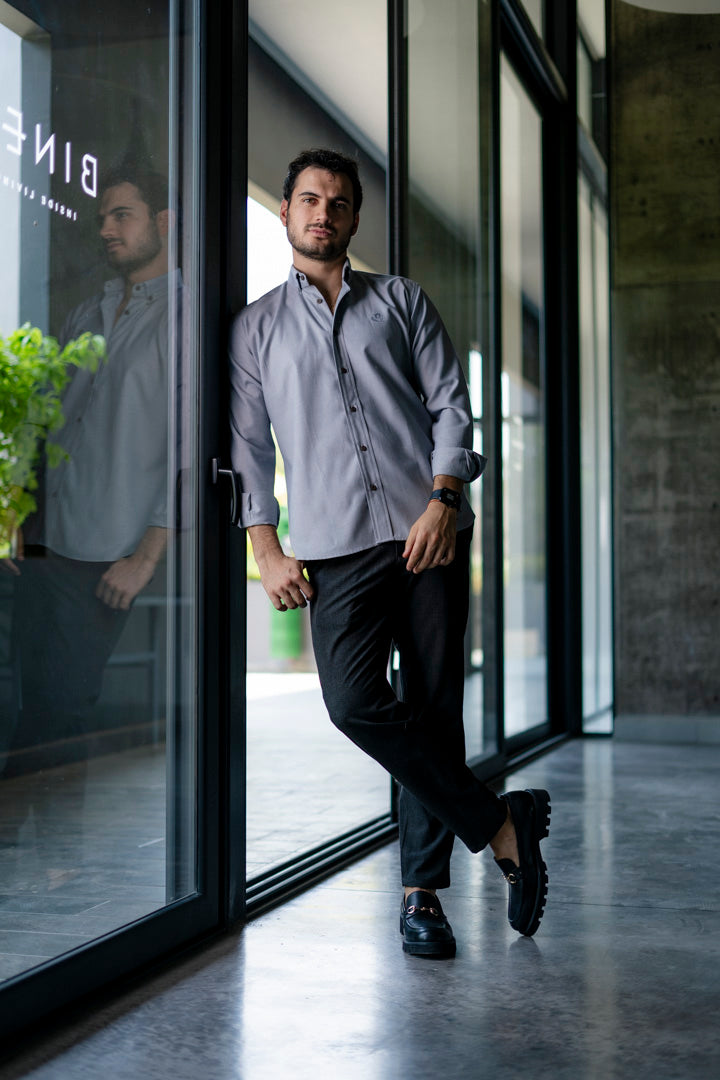 Camisa de Manga Larga Gris Oxford FOR2985