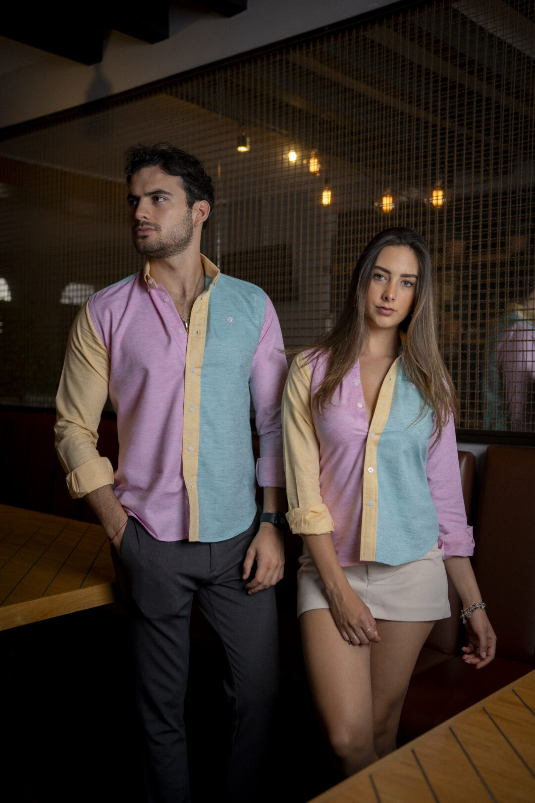 Camisa de Manga Larga Combinaciones Menta, Rosa Y Amarillo FOR 2939