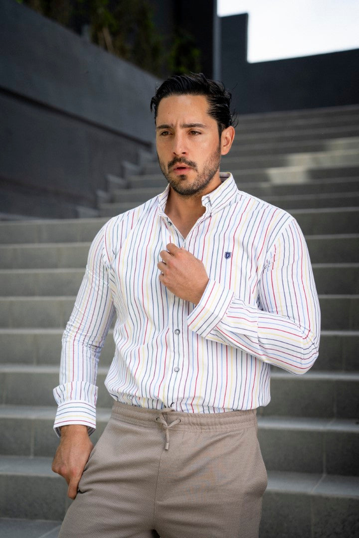 Camisa de Manga Larga A Rayas Multicolor FOR 3099