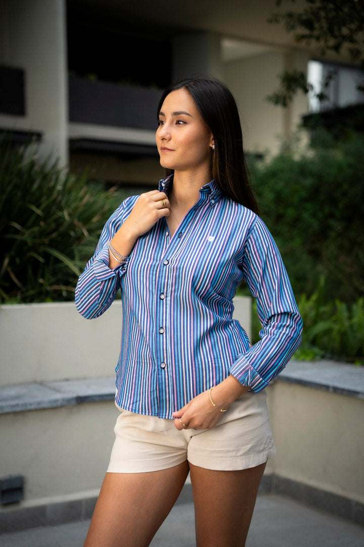 Camisa de Manga Larga A Rayas Multicolor FOR 3108