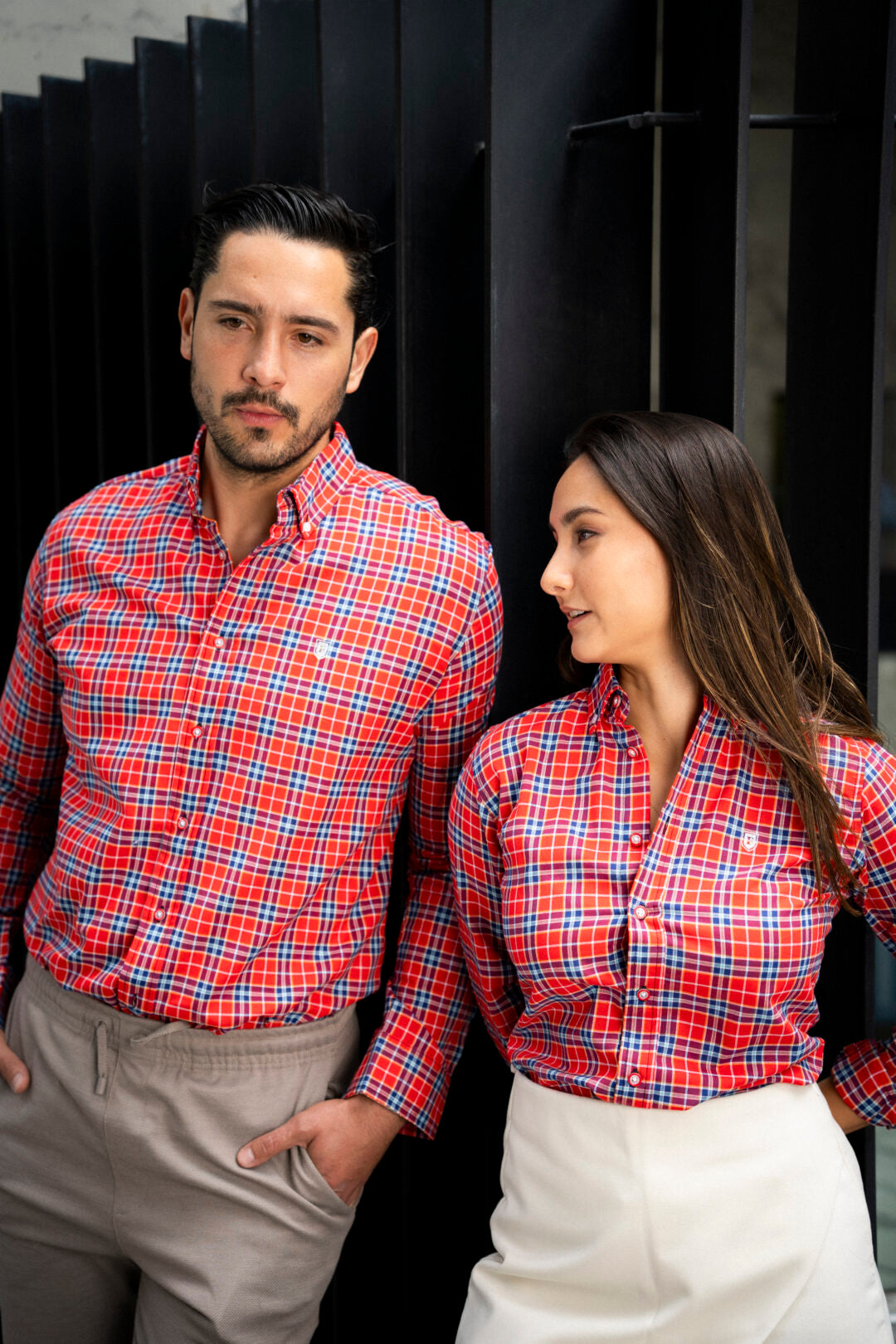 Camisa de Manga Larga A Cuadros Rojo Y Marino FOR 3112