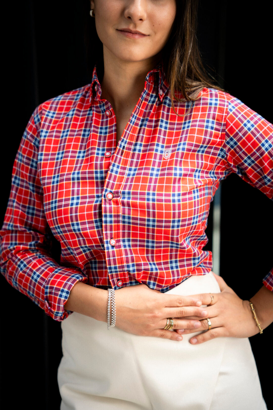Camisa de Manga Larga A Cuadros Rojo Y Marino FOR 3112