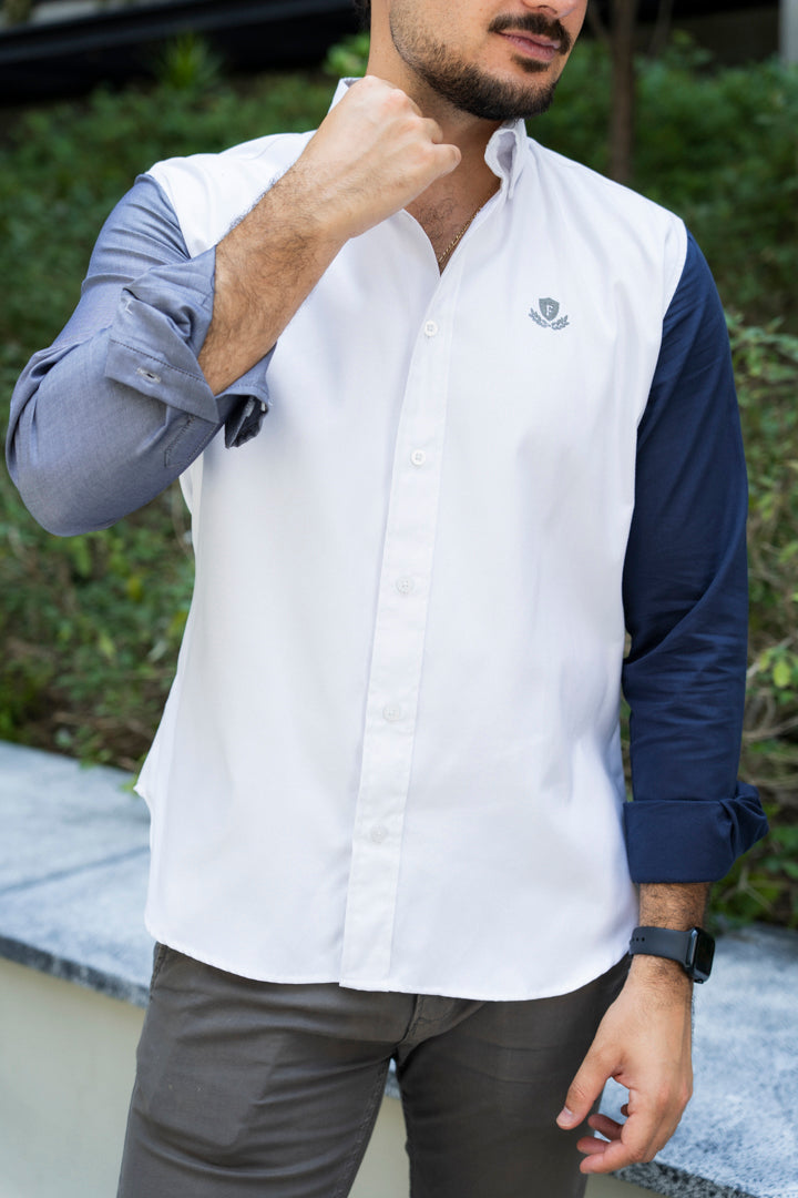 Camisa de Manga Larga Blanco, Gris y Marino FOR 3179