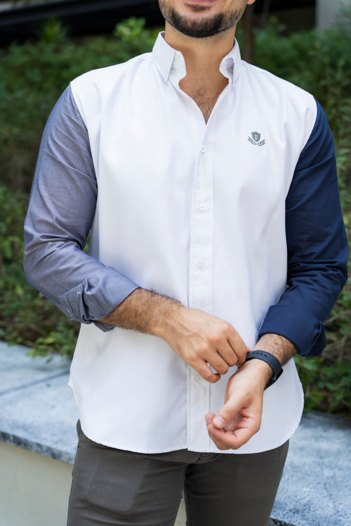 Camisa de Manga Larga Blanco, Gris y Marino FOR 3179