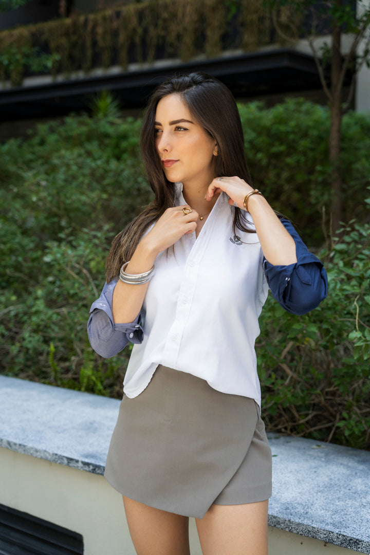 Camisa de Manga Larga Blanco, Marino, Gris FOR 3180