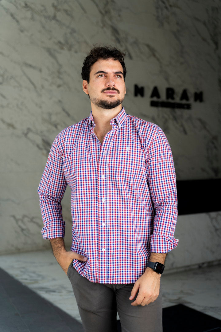 Camisa de Manga Larga Minicuadros Rojo FOR 3199