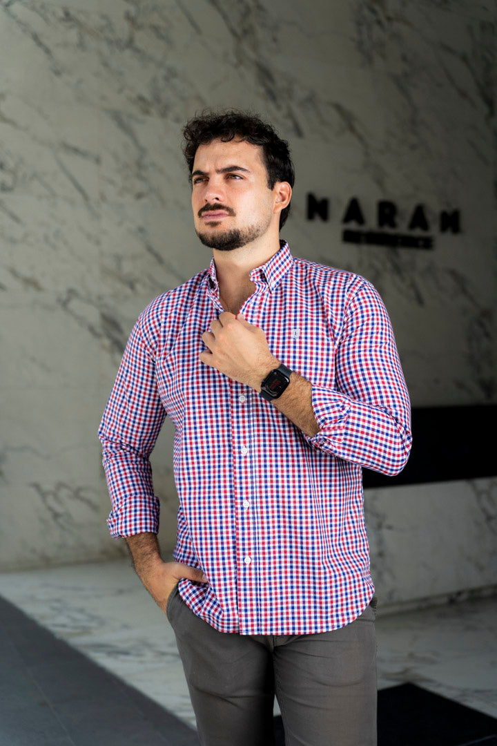 Camisa de Manga Larga Minicuadros Rojo FOR 3199