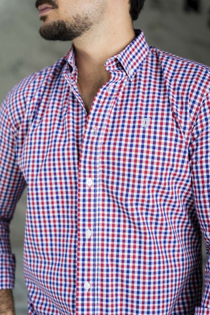 Camisa de Manga Larga Minicuadros Rojo FOR 3199