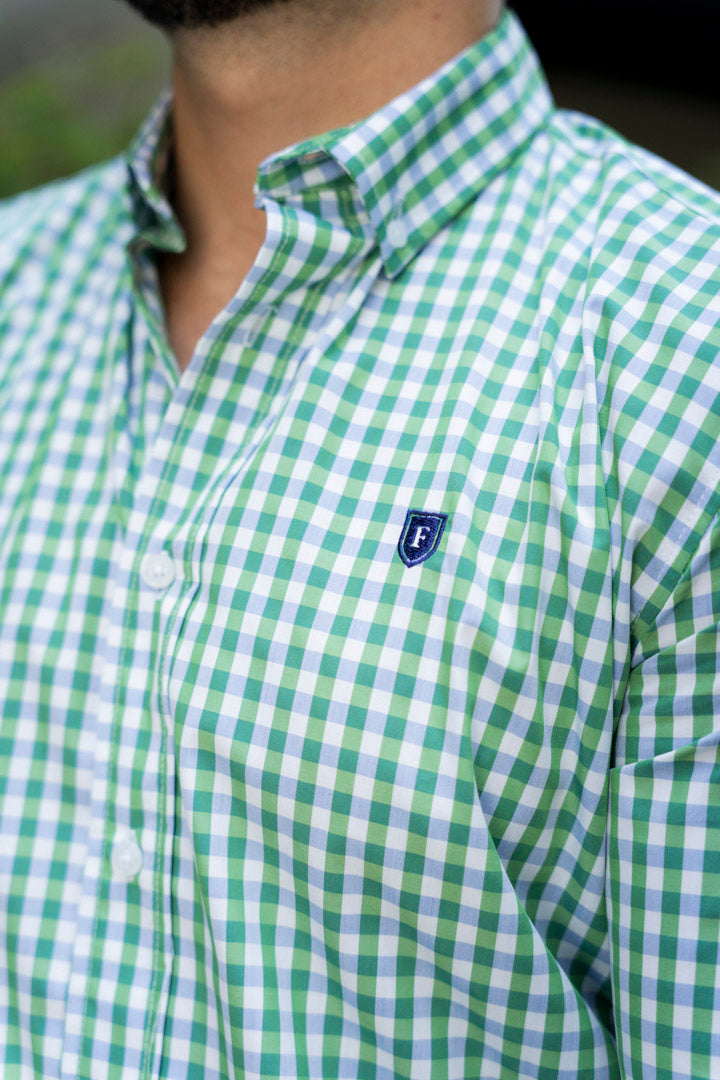 Camisa de Manga Larga Minicuadros Verdes FOR 3207