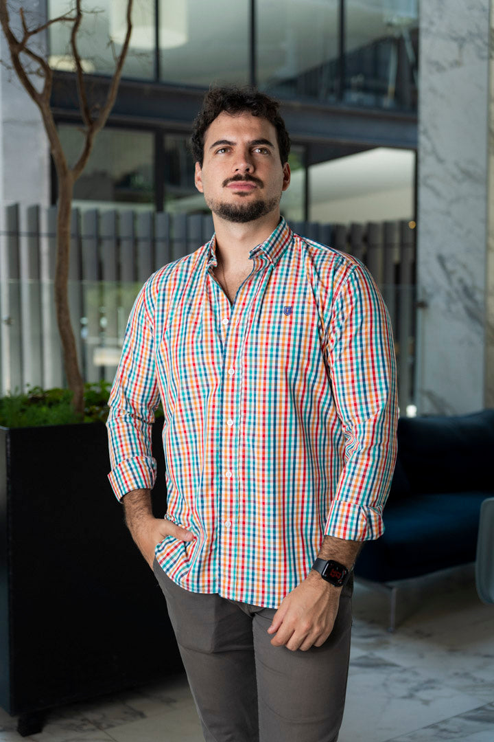 Camisa de Manga Larga Minicuadros Multicolor FOR 3209