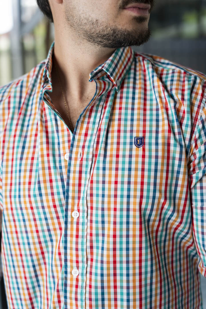 Camisa de Manga Larga Minicuadros Multicolor FOR 3209