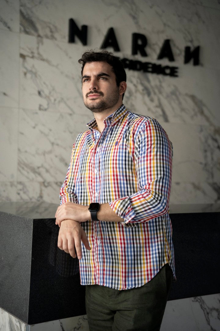 Camisa de Manga Larga Mini Cuadros Multicolor FOR3245