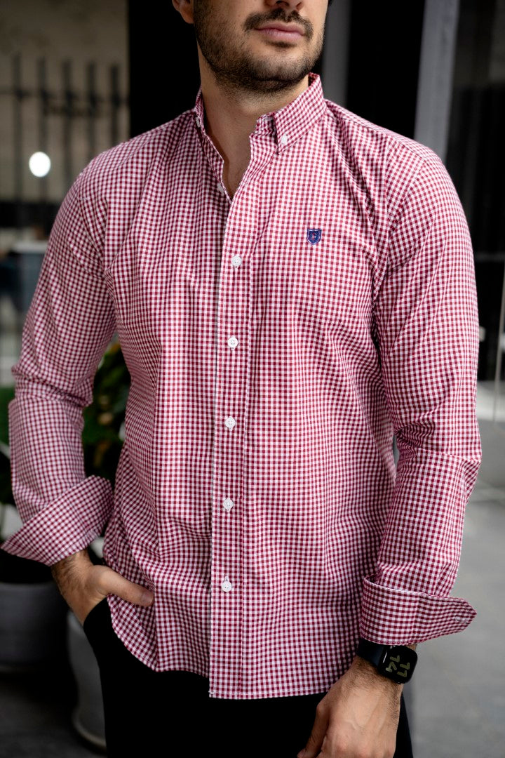 Camisa de Manga Larga Mini Cuadros Rojo FOR3268