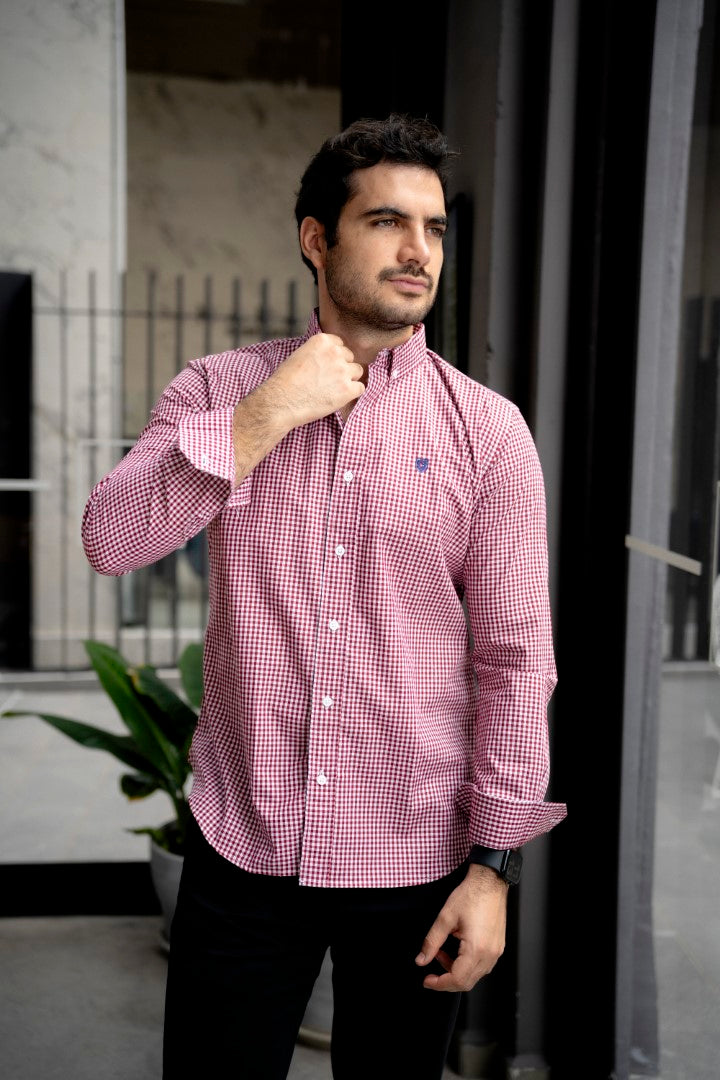 Camisa de Manga Larga Mini Cuadros Rojo FOR3268