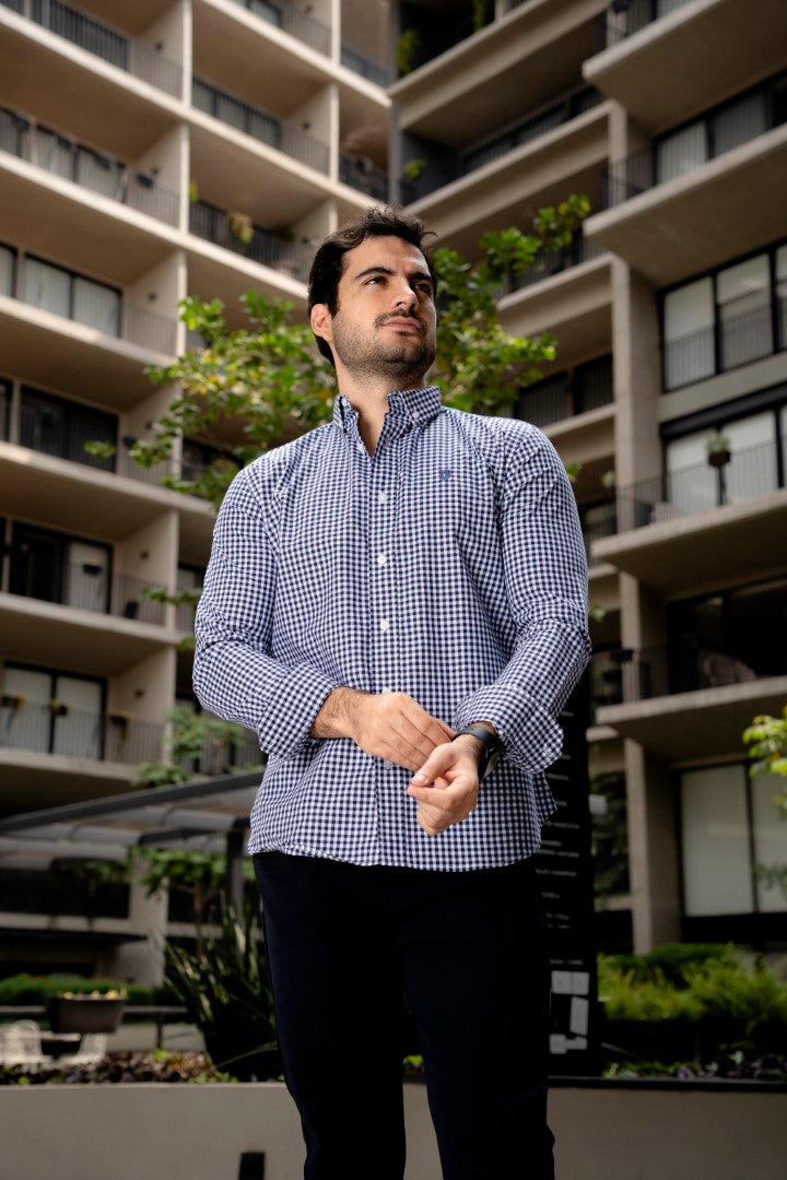 Camisa de Manga Larga Mini Cuadros Azul FOR3270