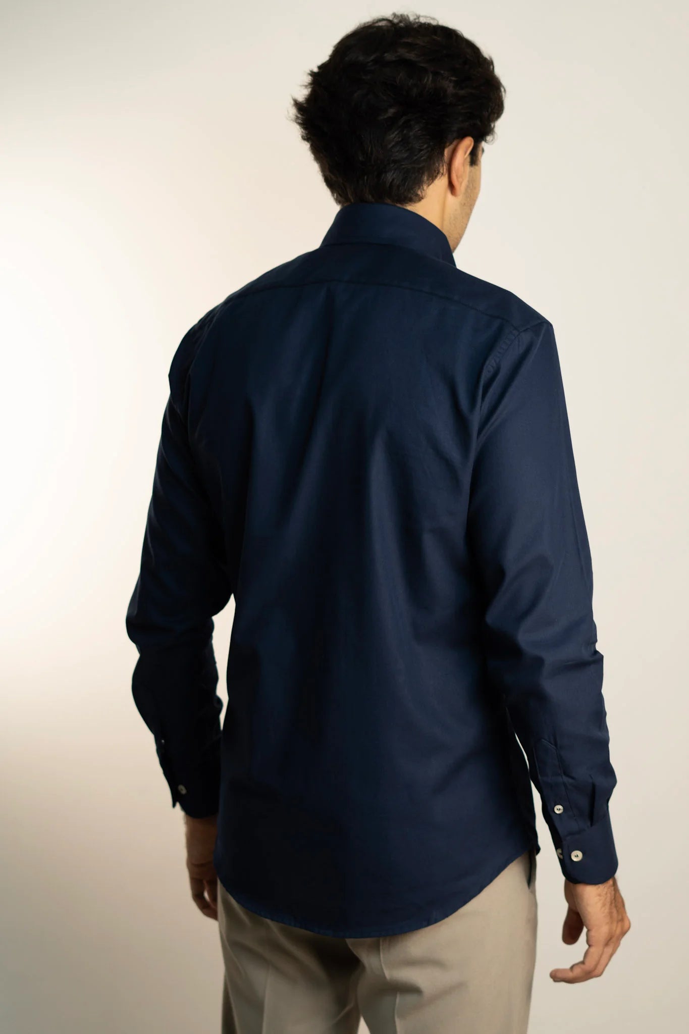 Camisa Azul Marino Algodón Manga Larga