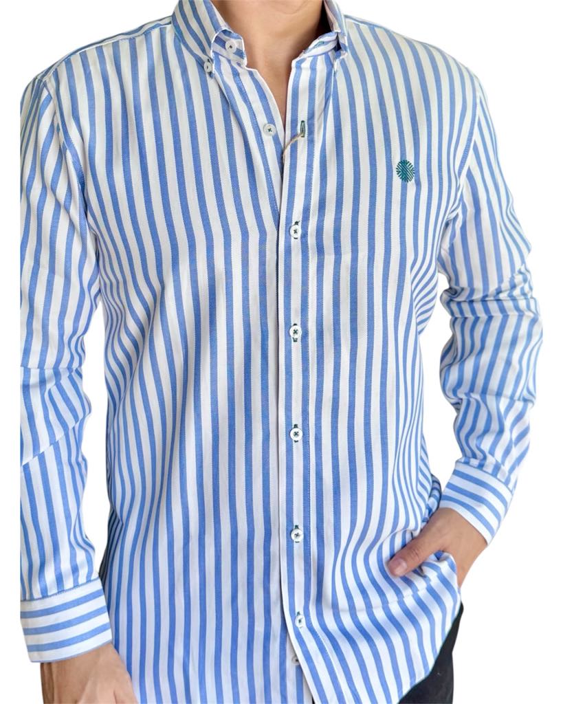 Camisa De Manga Larga A Rayas Azules MR-848
