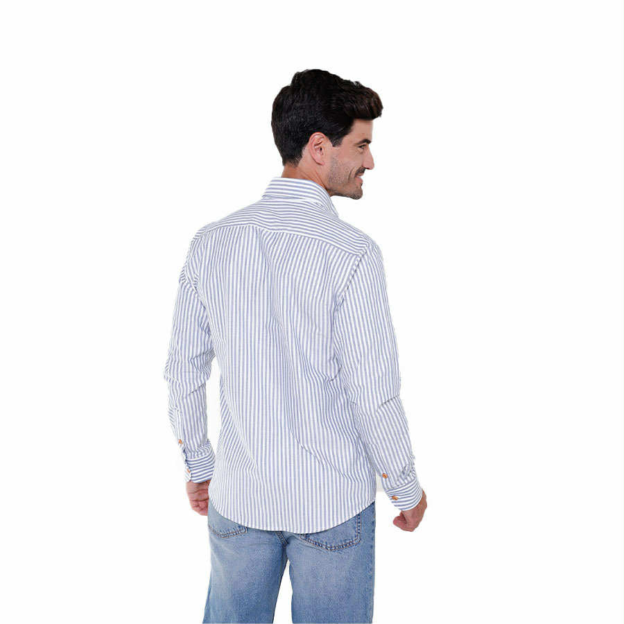 Camisa de Manga Larga A Rayas Azul Hombre