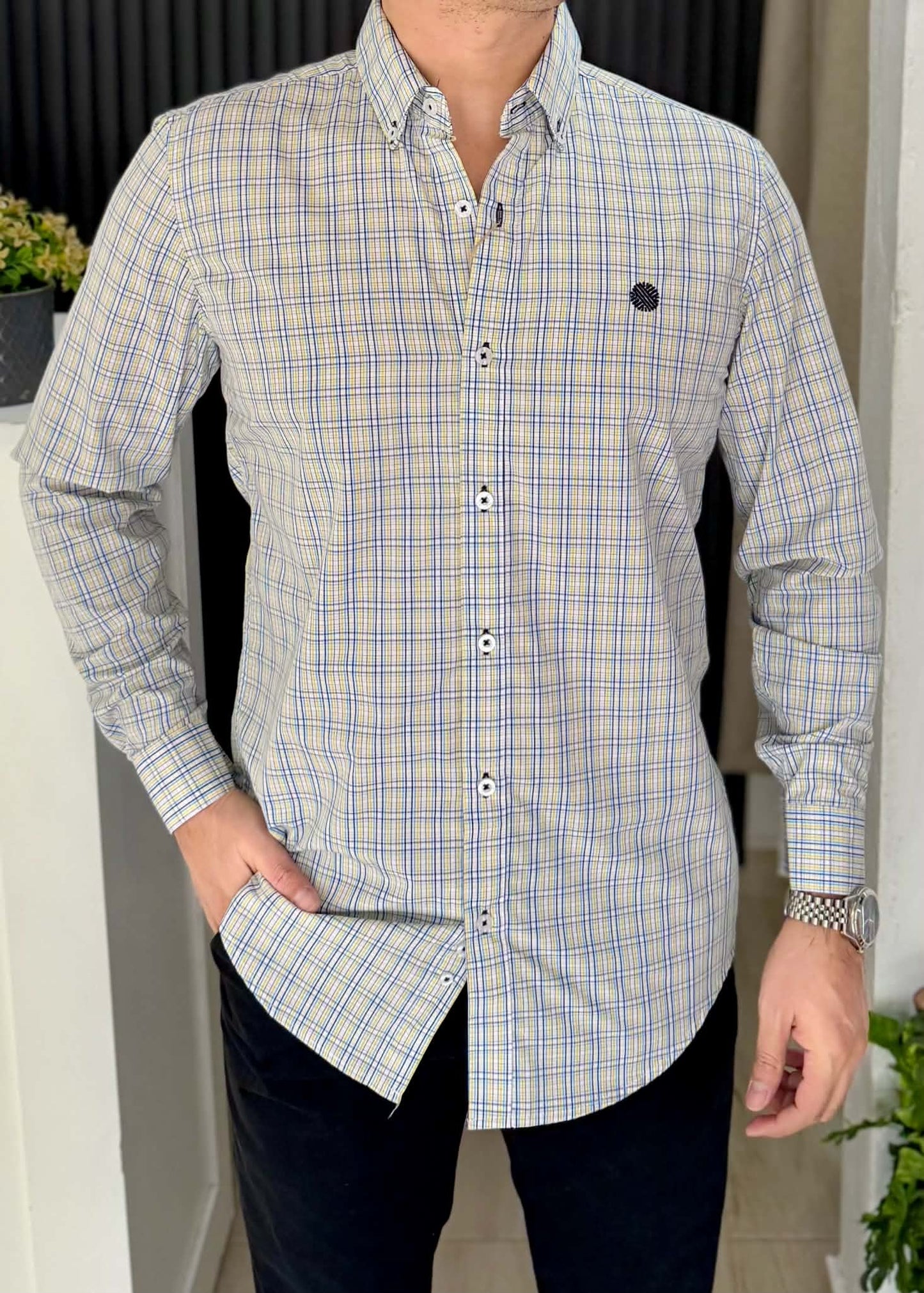 Camisa Manga Larga de Minicuadros Multicolor en Algodón con Bambú | Ultra Suave y Cómoda